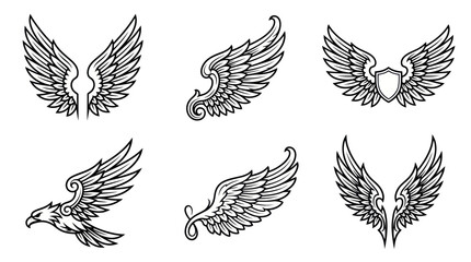 Naklejka premium Collection of Stylized Wing Designs: Heraldic, Eagle, and Abstract