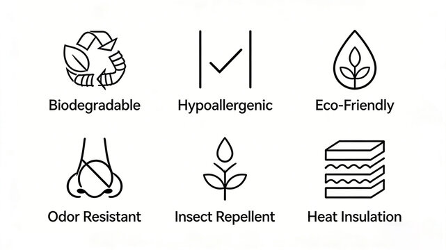 Degradable and recyclable icon, environmentally friendly, low sensitivity, anti odor, mosquito repellent, heat-insulating and warm, eco-friendly home textiles and outdoor leisure products.
