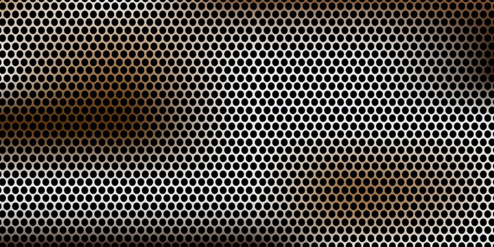 Black perforated metal plate. Metal grill. Black metal texture steel background. Perforated sheet metal.Abstract dark gray circle mesh pattern background texture.