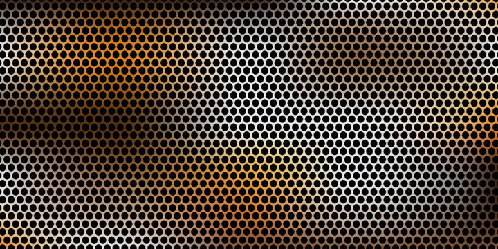 Black perforated metal plate. Metal grill. Black metal texture steel background. Perforated sheet metal.Abstract dark gray circle mesh pattern background texture.