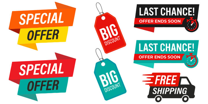 Vibrant discount and promotion labels