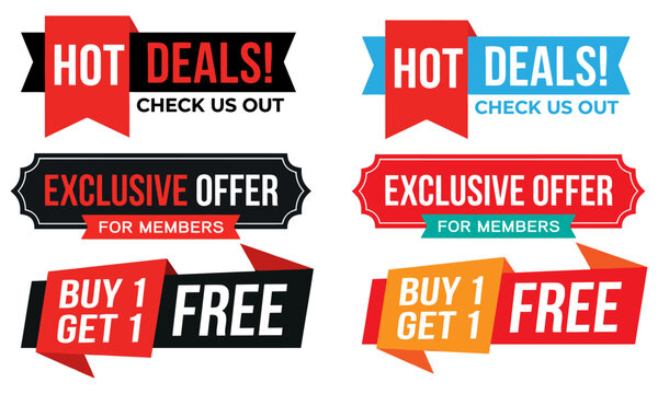 Retail promotion banners collection hot deals exclusive offers and buy one get one free