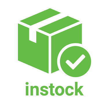 Green instock box with checkmark on for shipping