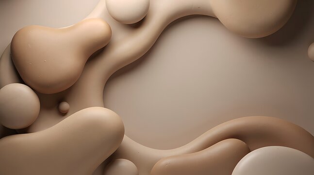 An abstract illustration of fluid shapes and blobs in various sizes and shades of brown.