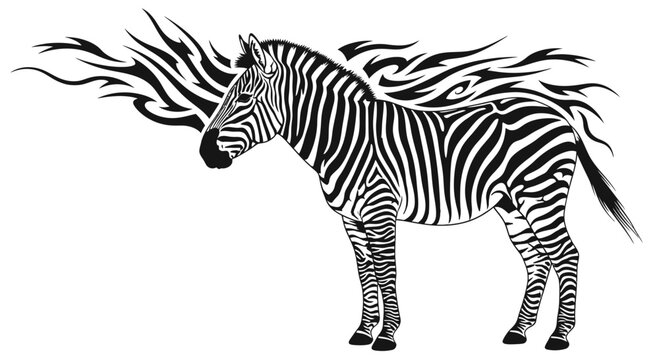 Black and white zebra standing still.