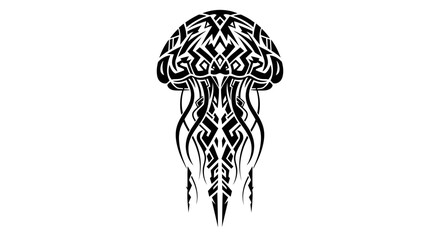Black and white jellyfish tribal tattoo. © Imah