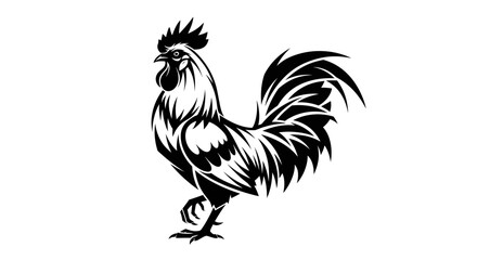 Black and white rooster standing tall. © Imah