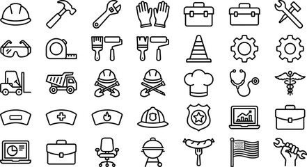 Construction Professional Industry Business Service Labor Tools Education Icons Set © BaishakhiRani