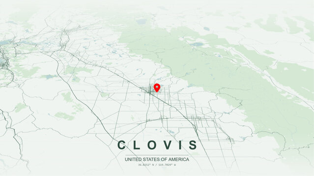 Modern minimalist vector map of Clovis, California, USA. High-quality scalable illustration of Clovis city grid, State Route 168 Yosemite Freeway axis for posters design.