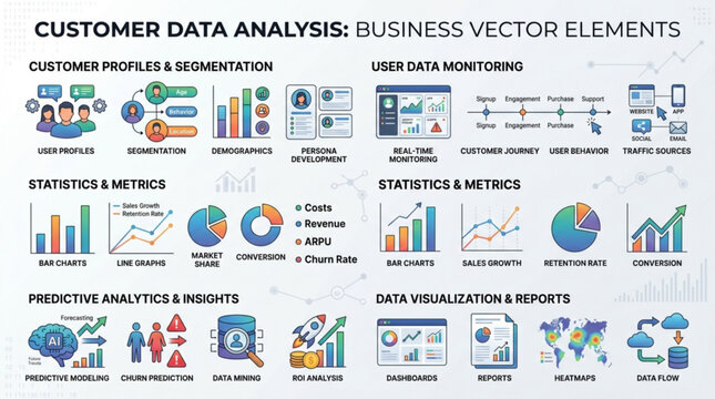 Customer data analysis business vector elements for marketing
