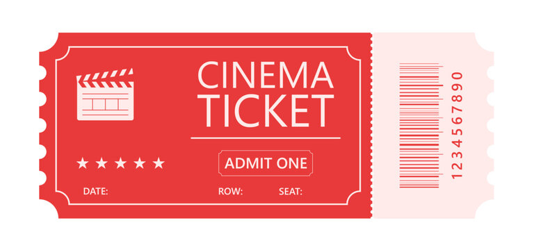 Cinema ticket colorful icon template. Movie entry pass with bar code isolated vector illustration
