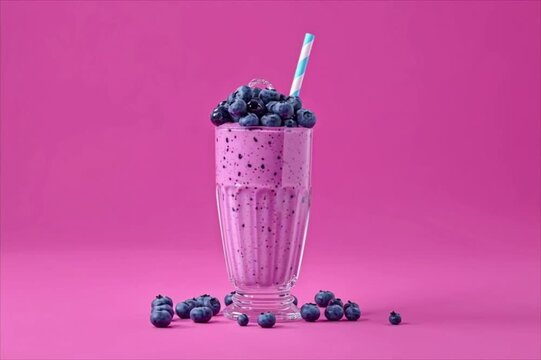blueberry smoothie in glass. ice cream with berries