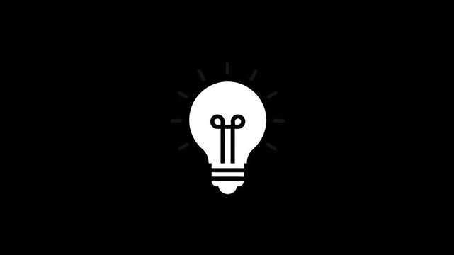 Minimalist glowing light bulb animation on black background, for innovation and, creative concepts idea