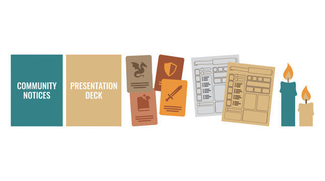 Flat vector tabletop roleplaying session materials and candles