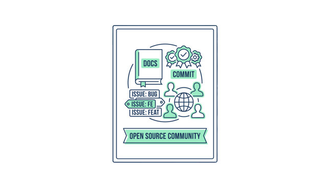 Open source community workflow icon style vector poster