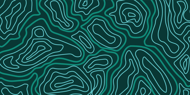 Topographic contour elevations stylized in lines and contours. Ocean watersheds. Concept of conditional geographic schemes and waterways. Vector illustration.