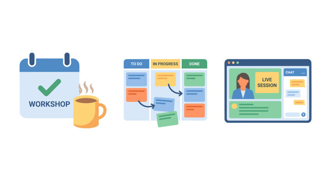 Remote workshop and online session interface icon set
