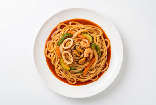 Top View Korean Seafood Jjamppong Noodles