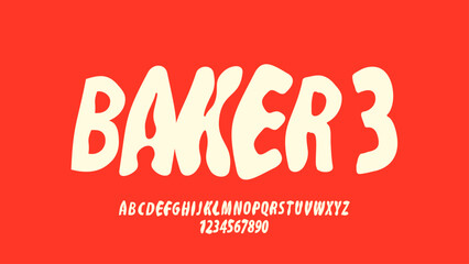 Fototapeta premium Creative hand-drawn alphabet font featuring bold organic letterforms with a playful retro aesthetic.