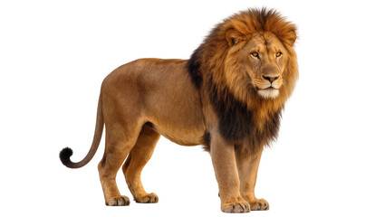 Majestic male lion with full mane, standing proudly isolated on transparent background © Petra