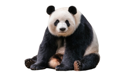 Fluffy giant panda bear sitting, isolated on transparent background © Petra