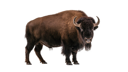 Majestic brown bison with curved horns, isolated on transparent background © Petra