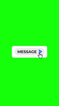 5 Vertical Message Button Animations - Multi Style - Green Screen 4K. Includes clean user interface layouts with colorful paper plane badges (pink, purple, blue) and a solid text-only button.