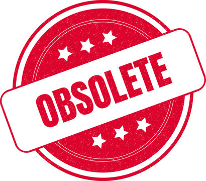 Weathered red circular stamp with the text obsolete and six stars for marking outdated items