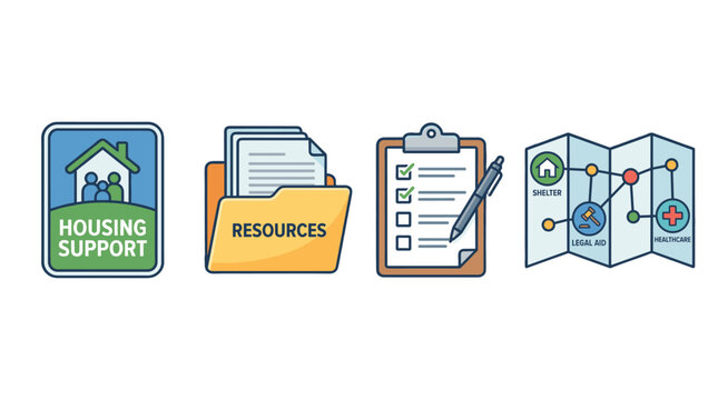 Housing support and social services resource icon set