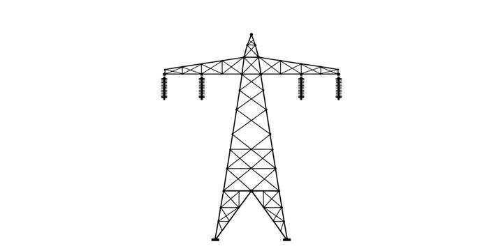 Black line drawing of a metal electric power transmission pylon tower