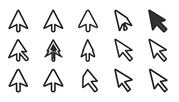 Collection of computer mouse cursor icons and pointers in various styles, digital navigation elements