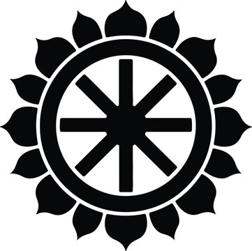 Silhouette vector Buddhist Dharma wheel lotus flower spiritual symbol design