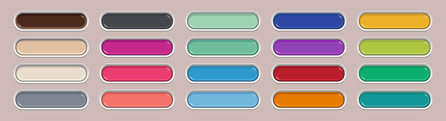 Fototapeta premium Glossy Rounded Rectangle UI Button Set in Blank Vibrant Color Palette, Editable AI file