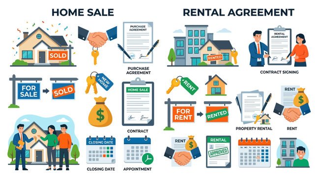 Real Estate and Rental Agreement Icons.