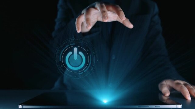 Start 2025 concept with futuristic power button symbolizing fresh beginnings, innovation, and digital transformation. Start 2025, new goals, and start 2025 initiative. Elide