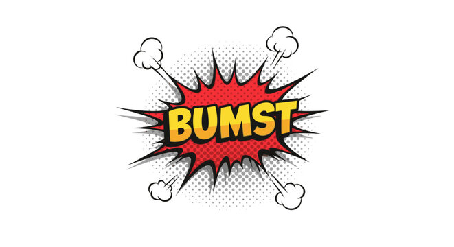 Comic book explosion effect with BUMST text