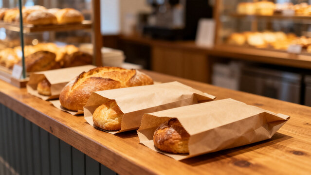 Local small business scene featuring paper bags unbranded boxes bakery inde