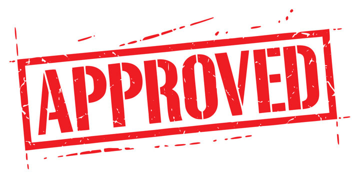 Single red approved stamp with distressed edges, signifies acceptance and validation