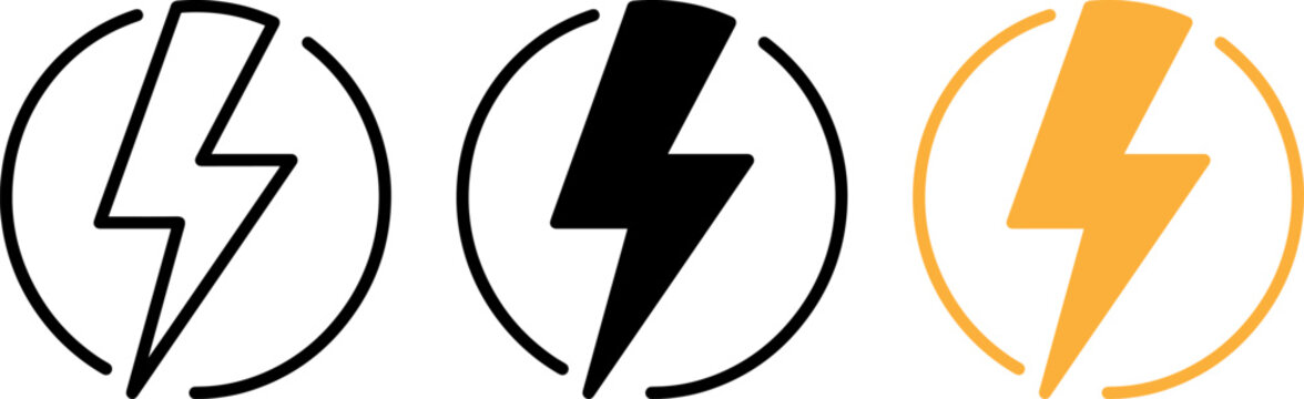 Set of three lightning bolt icons in circle frames