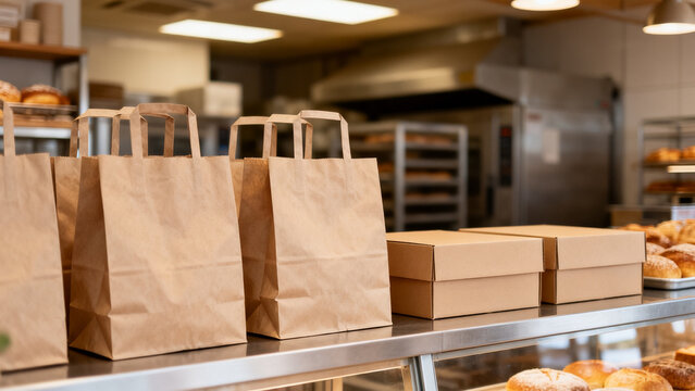 Local small business scene featuring paper bags unbranded boxes bakery inde