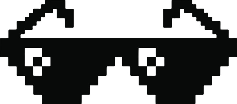 Pixel art style glasses with thick black frames isolated on transparent background for gaming themes.
