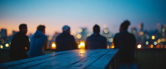 Obraz premium Group of friends enjoying cityscape sunset