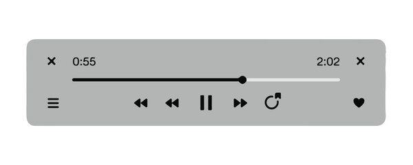 Minimalistic grey music player interface featuring progress bar control buttons and audio track info. © StockDesign