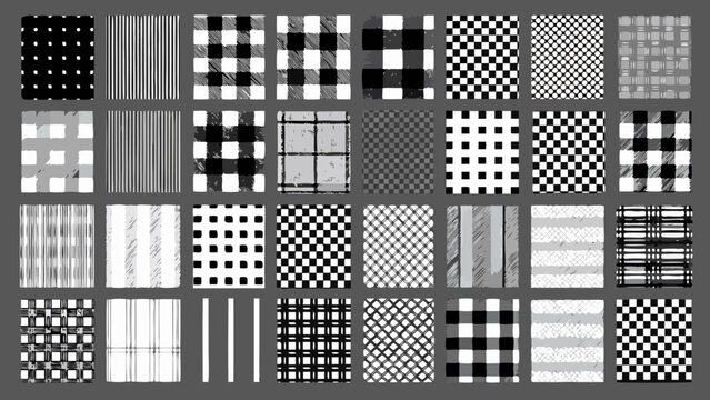 Collection of monochrome checkered and striped patterns a vector illustration pattern