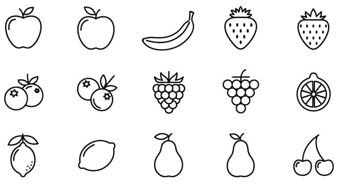 Fruit Icons Set Linear Style Illustrations On White Background apple