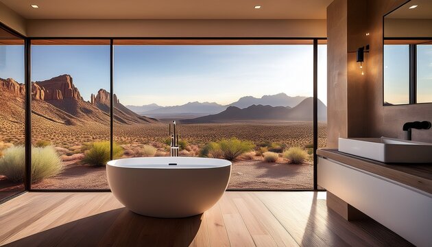luxury desert bathroom mountain view modern design spa tub real estate