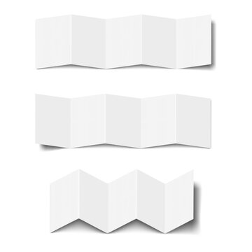 White blank open five-panel penta-fold brochure. Vector mockup. Square accordion zig-zag foldable leaflet, flyer, booklet. Mock-up. Concertina fold 1 row Z card front, back side. Template