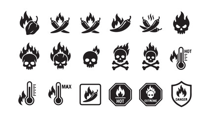 Fototapeta premium Spicy Food and Hot Sauce Level Icon Set