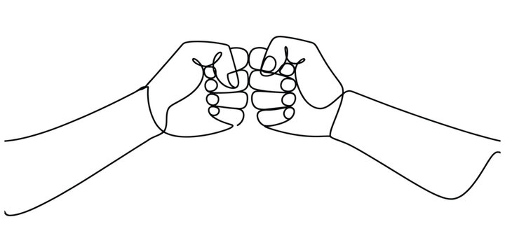 Two hands doing a fist bump in a continuous single line drawing style