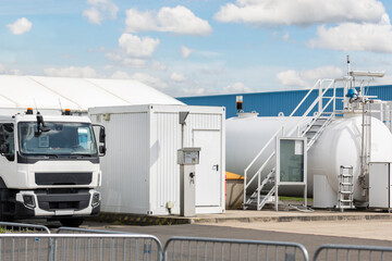 Airport fuel storage facility tanker truck pipelines large refueling tank support aviation...